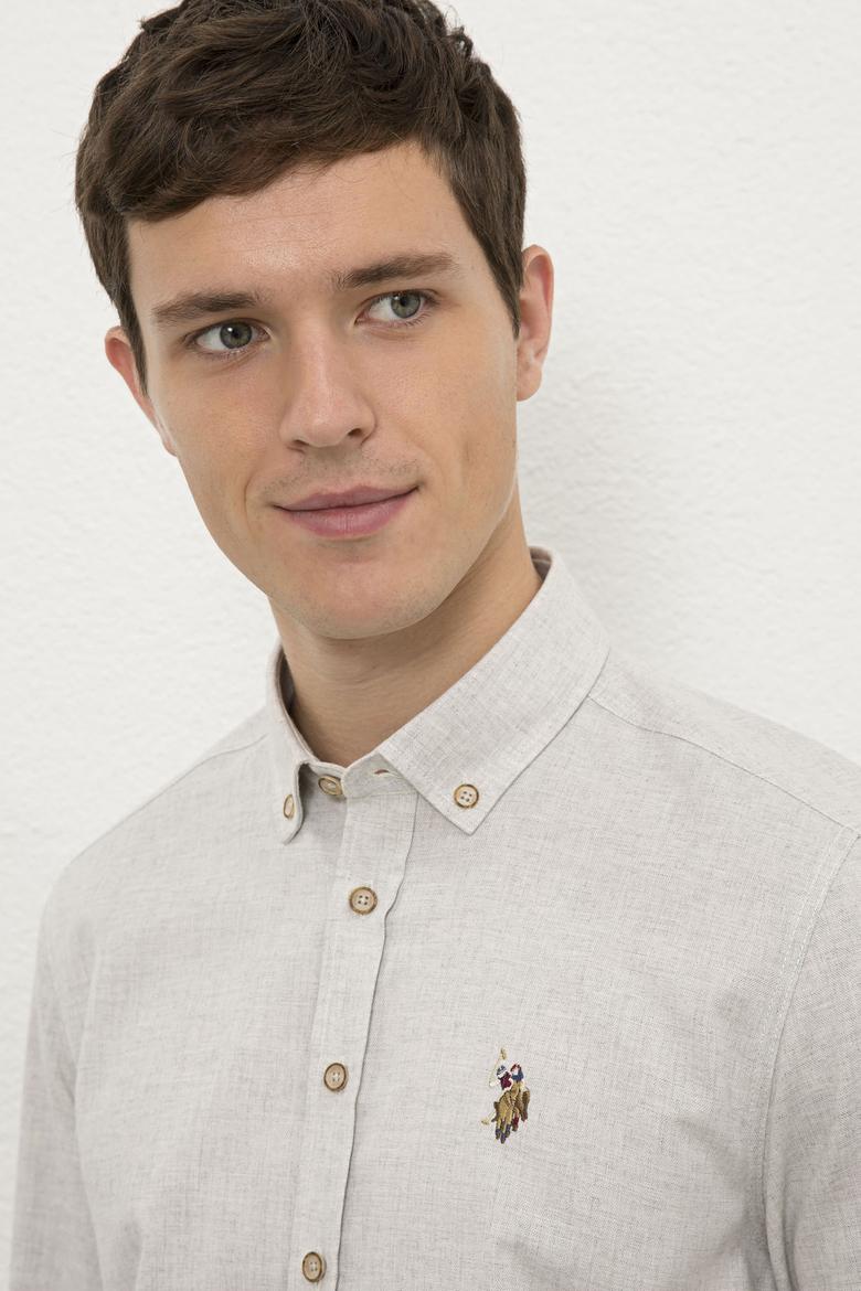 Erkek Ekru Uzun Kollu Basic Gömlek - 50225355069