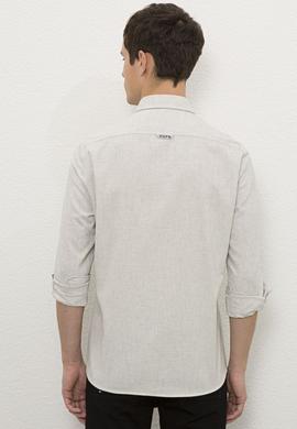 Erkek Ekru Uzun Kollu Basic Gömlek - 50225355069