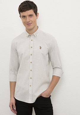 Erkek Ekru Uzun Kollu Basic Gömlek - 50225355069