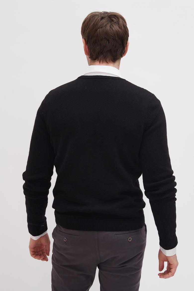 Erkek Siyah Bisiklet Yaka Triko Kazak - 50217664014