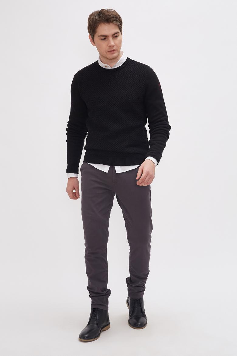 Erkek Siyah Bisiklet Yaka Triko Kazak - 50217664014