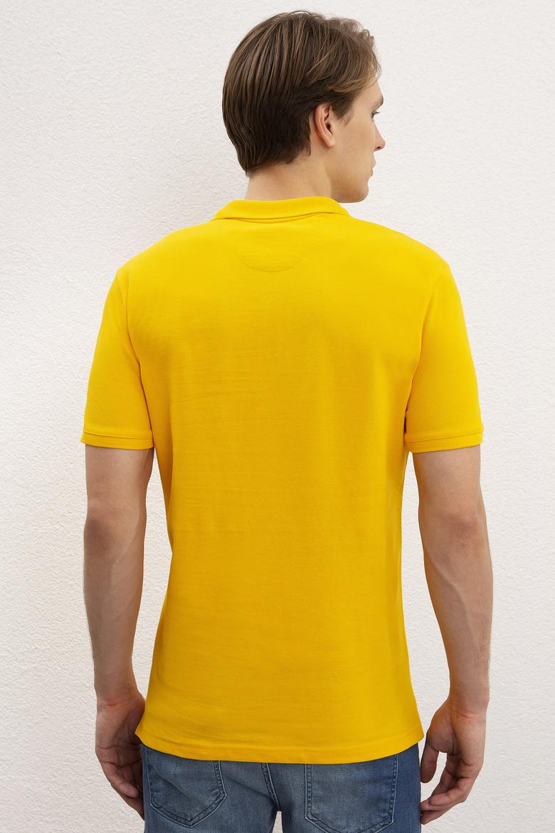 Erkek Koyu Sarı Polo Yaka Basic T-Shirt - 50222632288