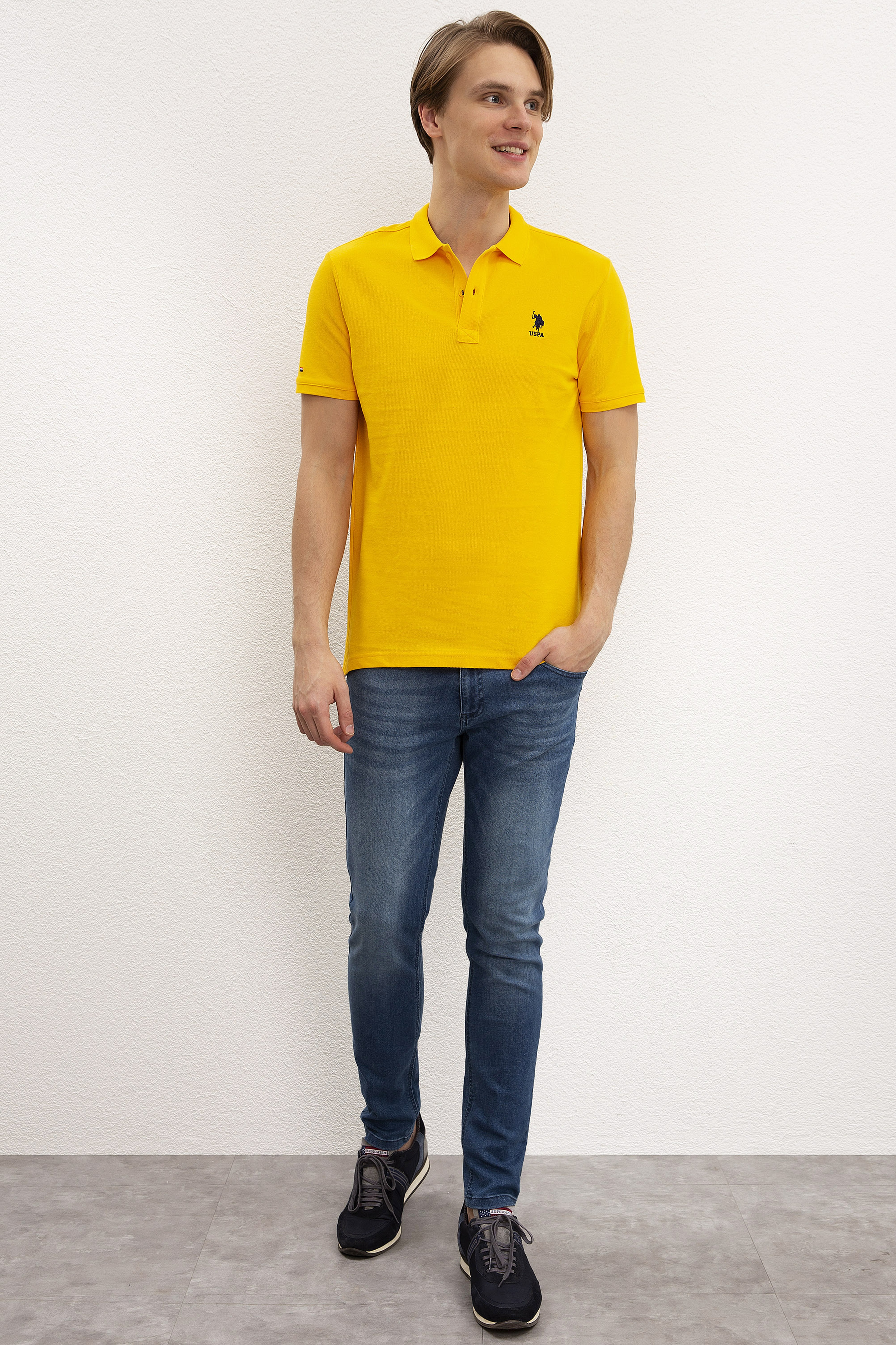 Erkek Koyu Sarı Polo Yaka Basic T-Shirt