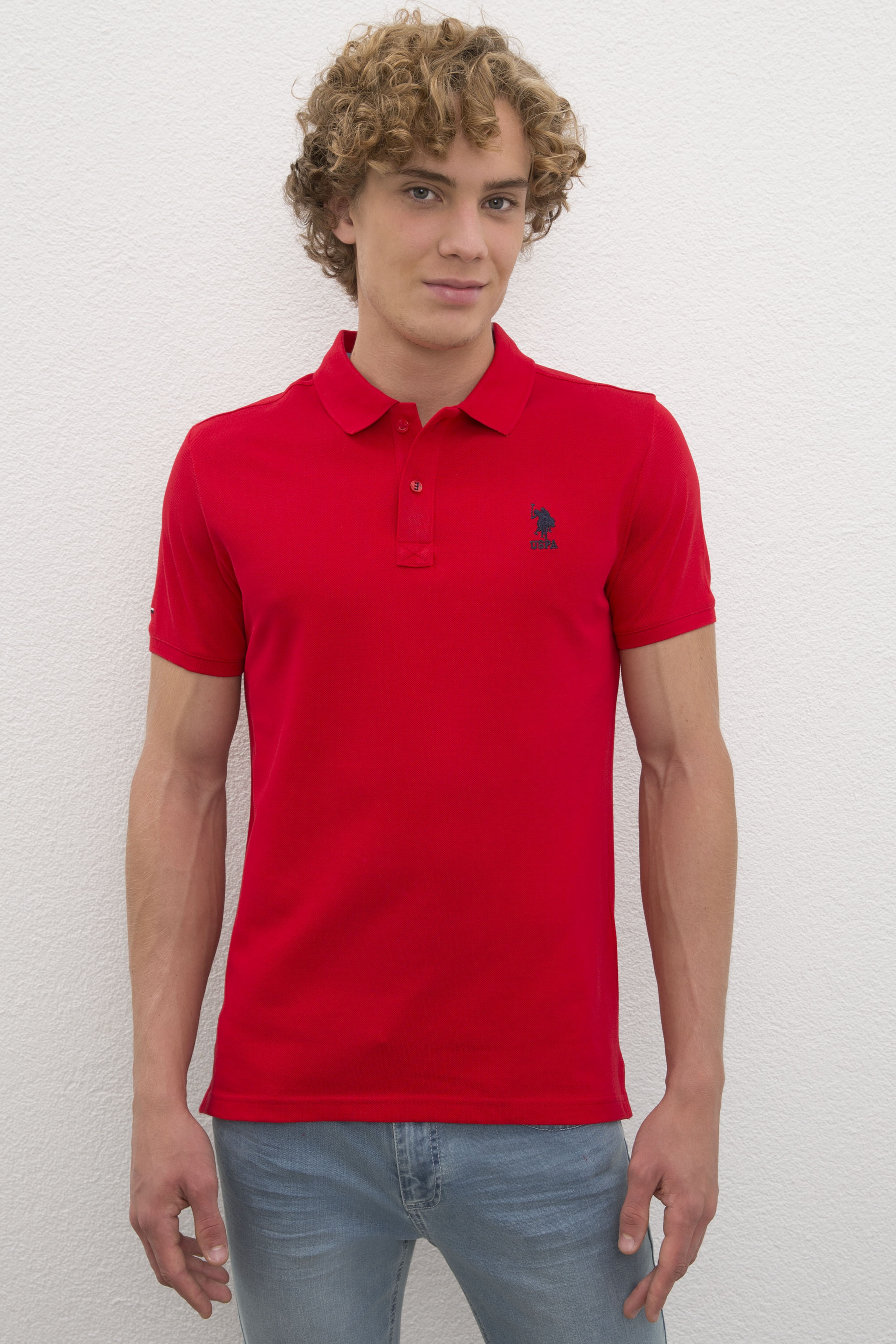 Erkek Kırmızı Polo Yaka Basic T-Shirt - Image 1