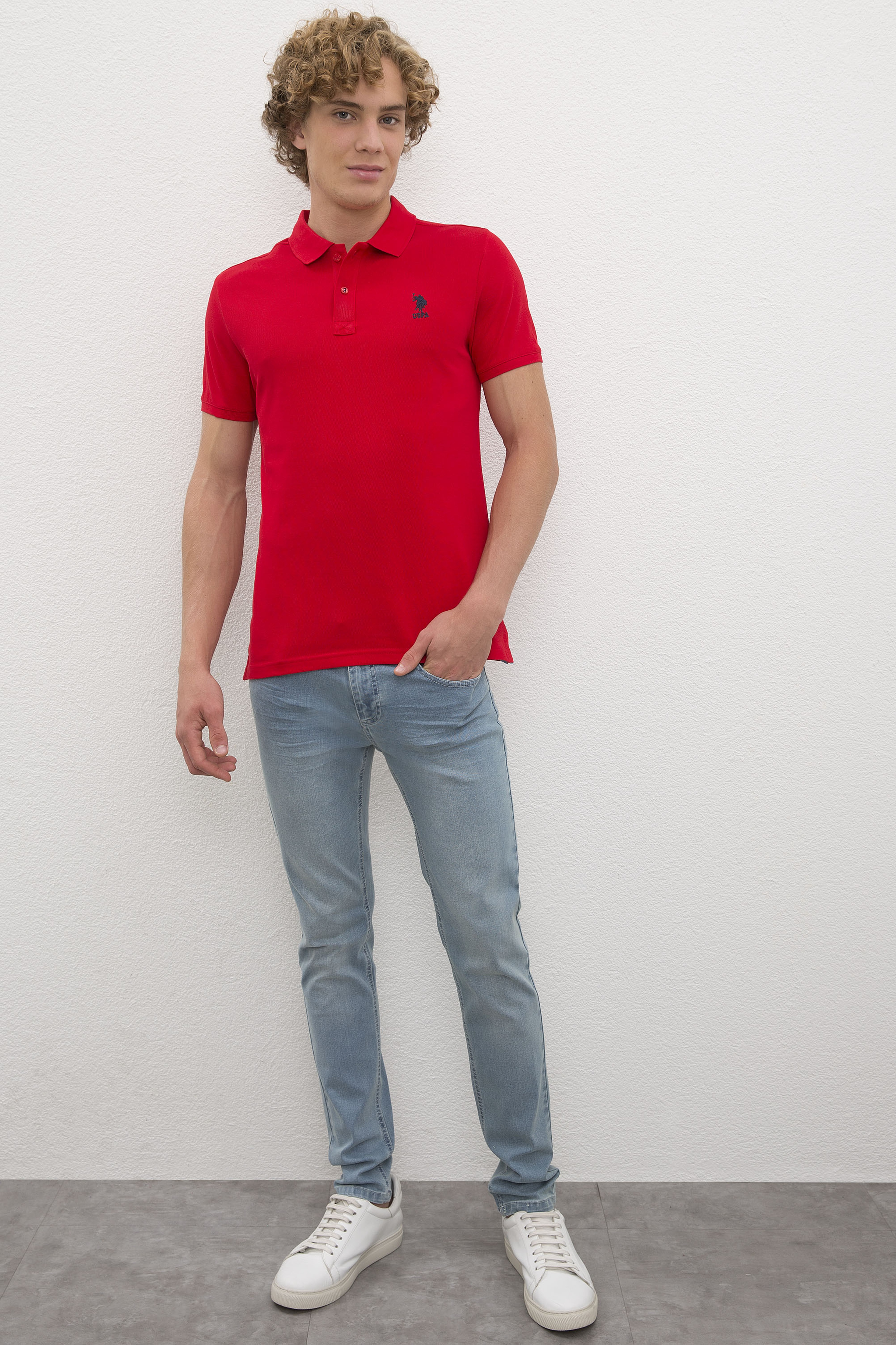 Erkek Kırmızı Polo Yaka Basic T-Shirt