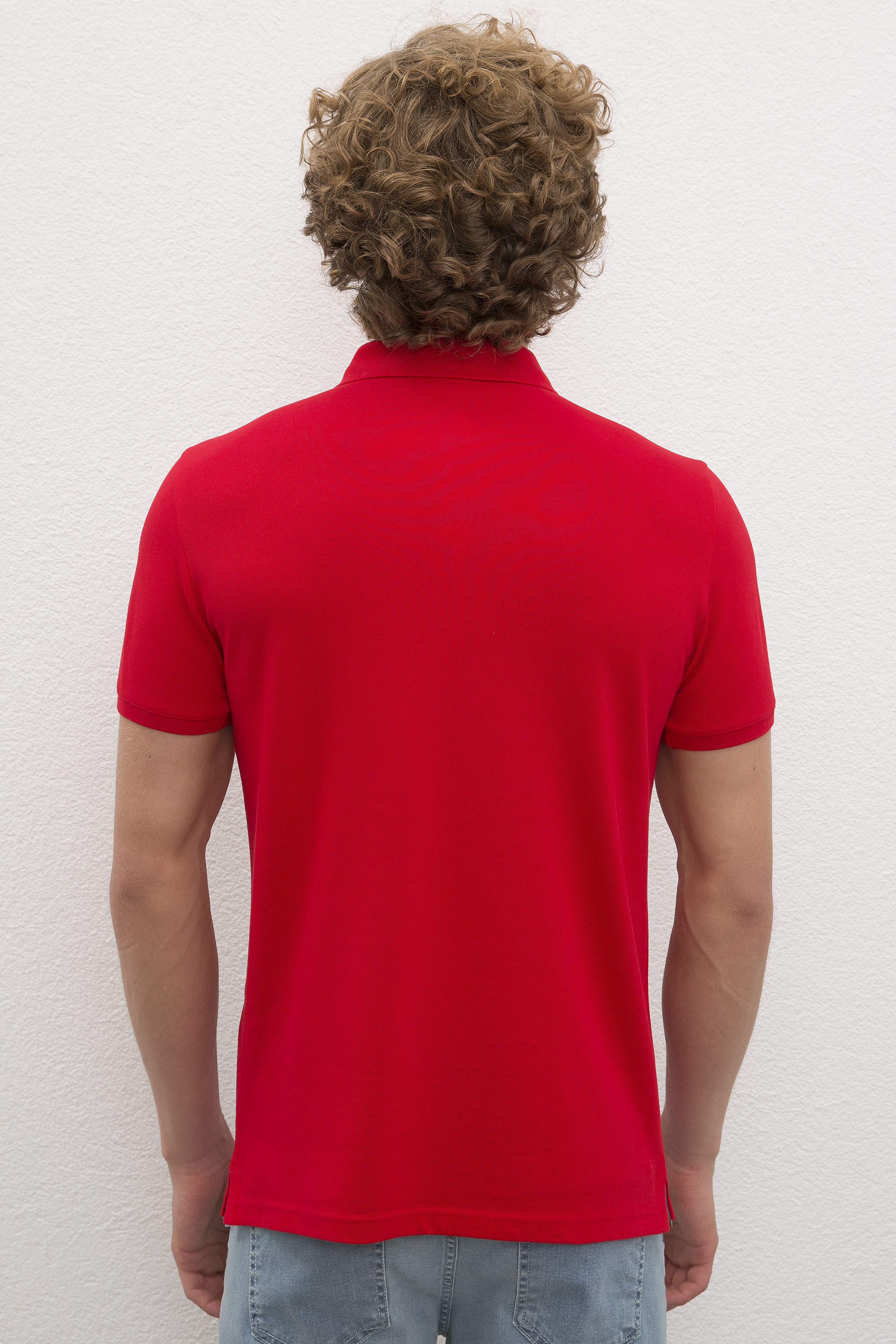 Erkek Kırmızı Polo Yaka Basic T-Shirt - Image 3