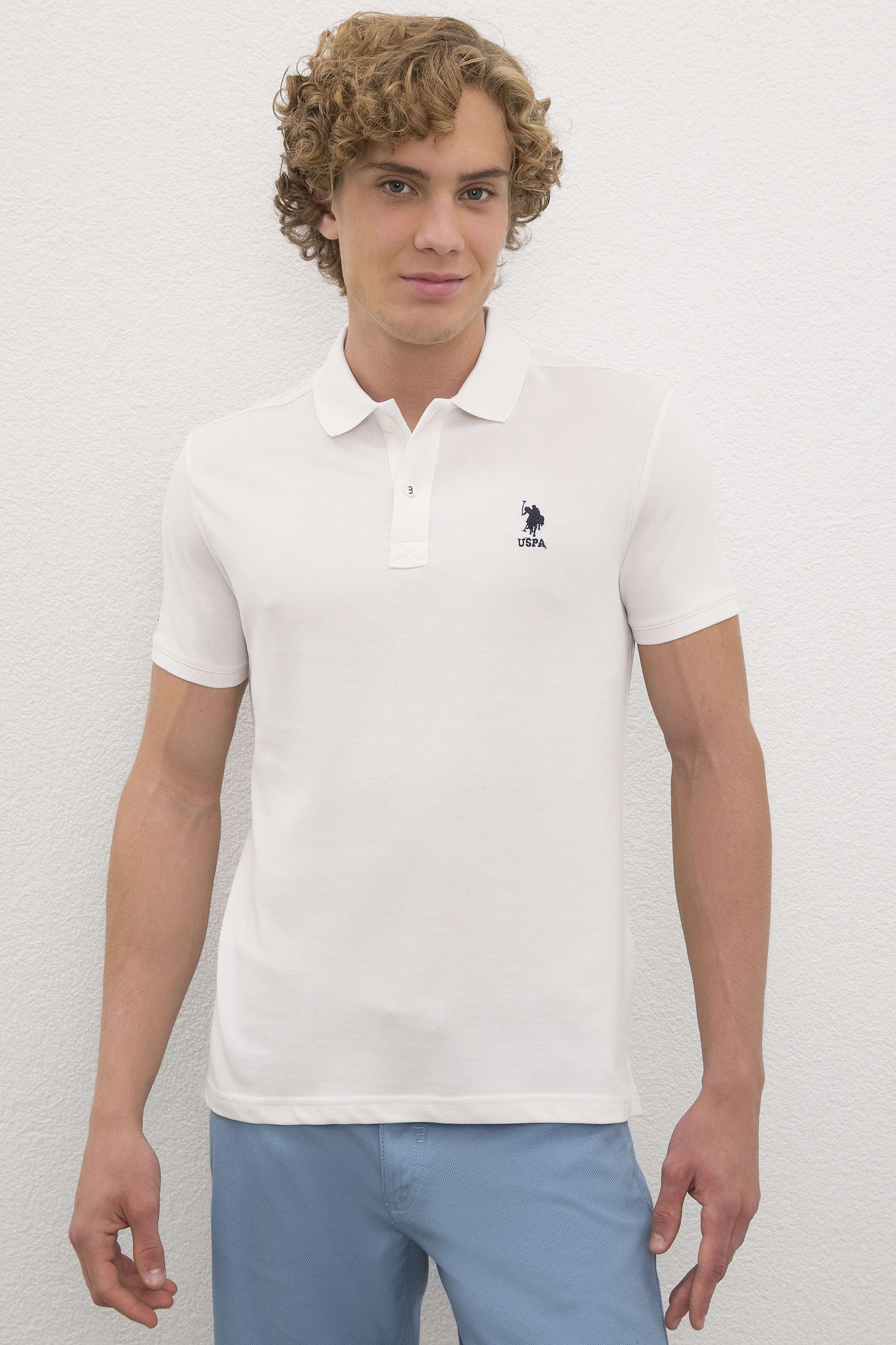 Erkek Ekru Basic Polo Yaka Tişört - Image 1