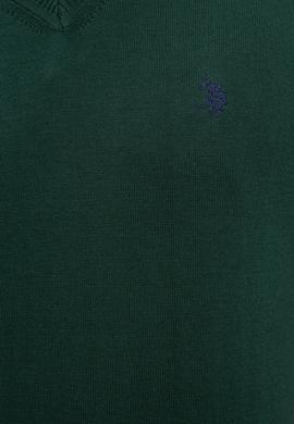 Erkek Koyu Yeşil V-Yaka Triko Kazak Basic - 50224729009