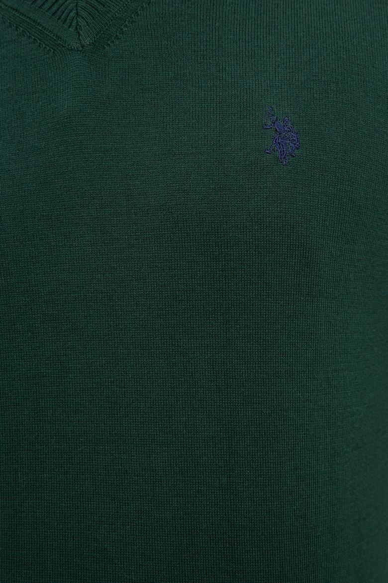 Erkek Koyu Yeşil V-Yaka Triko Kazak Basic - 50224729009