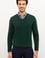 Erkek Koyu Yeşil V-Yaka Triko Kazak Basic