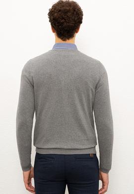 Erkek Gri Melanj V-Yaka Triko Kazak Basic - 50224729025