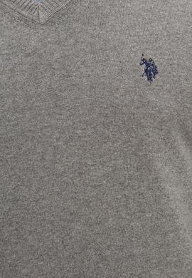 Erkek Gri Melanj V-Yaka Triko Kazak Basic - 50224729025