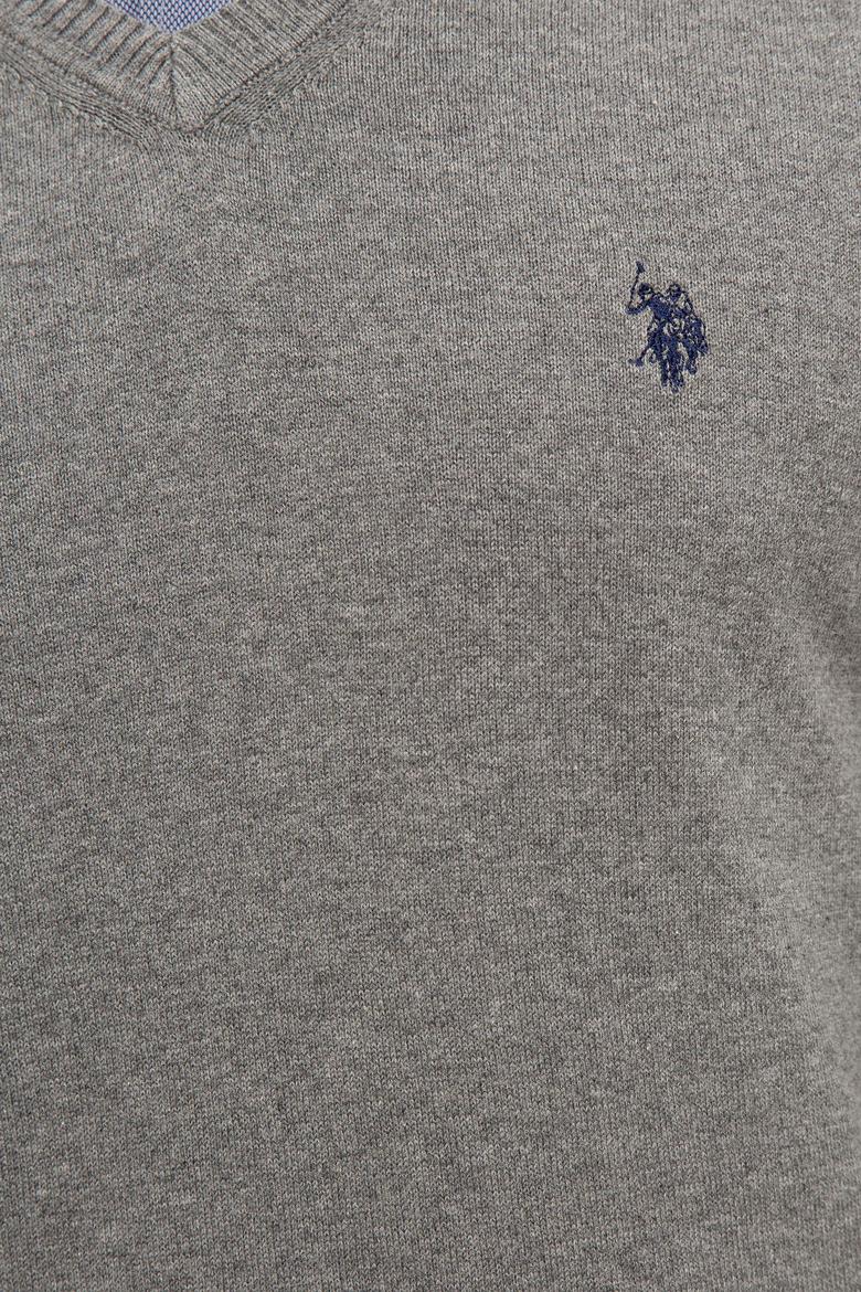 Erkek Gri Melanj V-Yaka Triko Kazak Basic - 50224729025