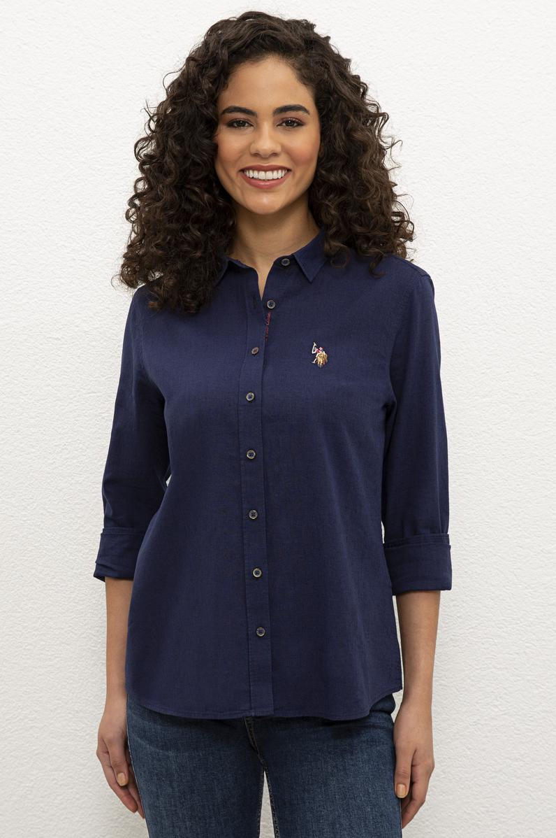 Kadın Lacivert Gömlek Uzunkol Basic