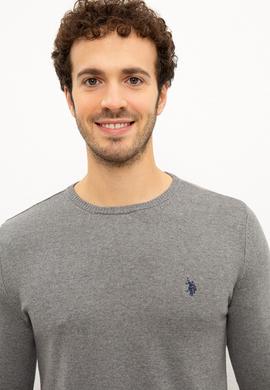 Erkek Gri Melanj Bisiklet Yaka Triko Kazak Basic - 50224730026