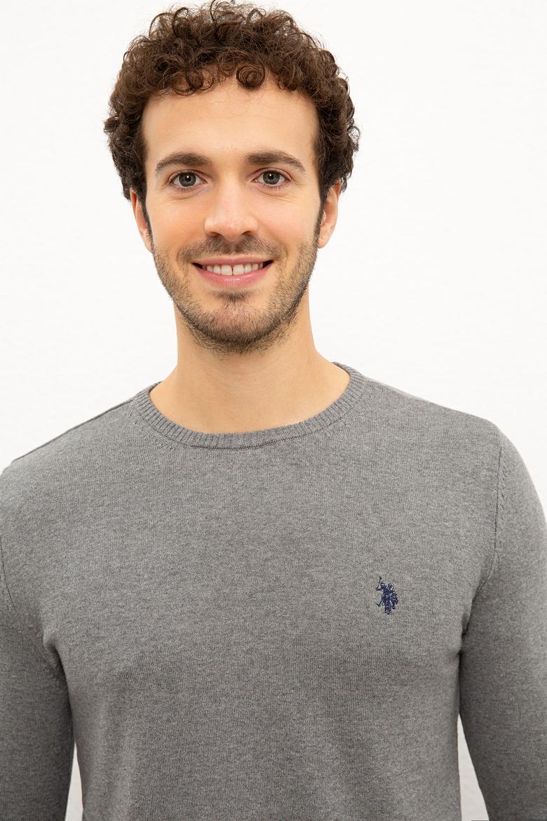 Erkek Gri Melanj Bisiklet Yaka Triko Kazak Basic - 50224730026