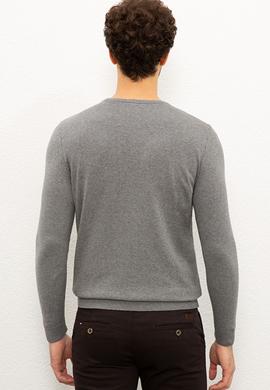 Erkek Gri Melanj Bisiklet Yaka Triko Kazak Basic - 50224730026