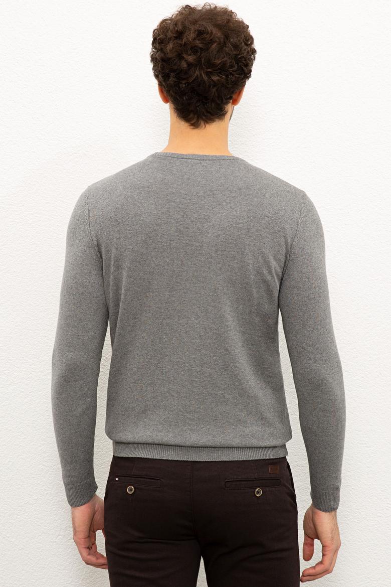 Erkek Gri Melanj Bisiklet Yaka Triko Kazak Basic - 50224730026