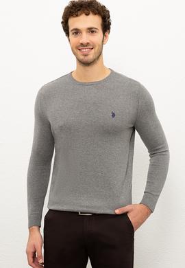 Erkek Gri Melanj Bisiklet Yaka Triko Kazak Basic - 50224730026