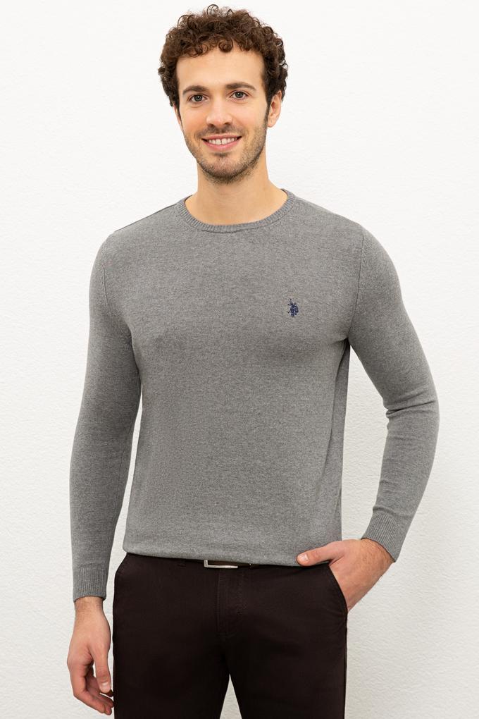 Erkek Gri Melanj Bisiklet Yaka Triko Kazak Basic