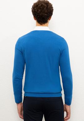 Erkek Kobalt V-Yaka Triko Kazak Basic - 50224729069