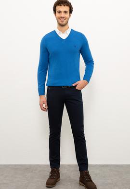 Erkek Kobalt V-Yaka Triko Kazak Basic - 50224729069