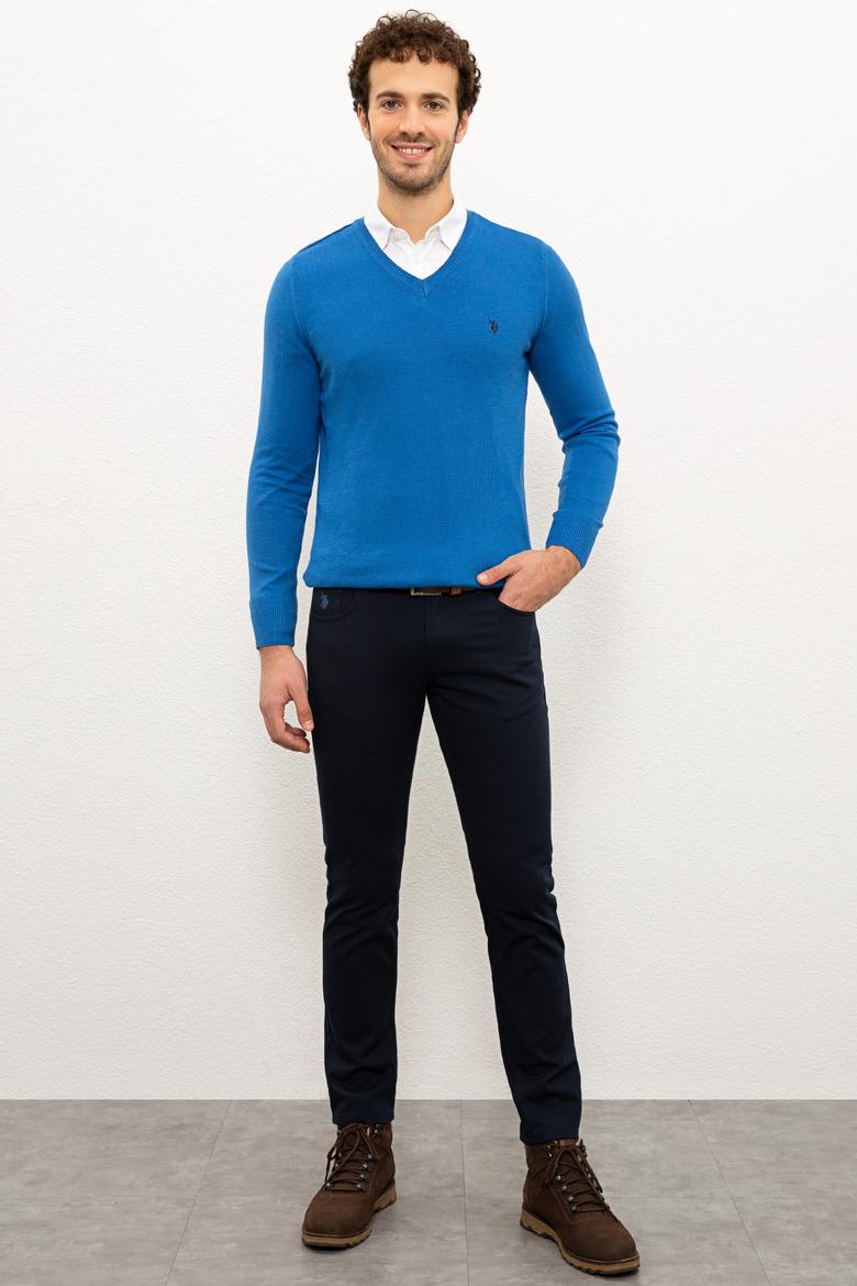 Erkek Kobalt V-Yaka Triko Kazak Basic - 50224729069