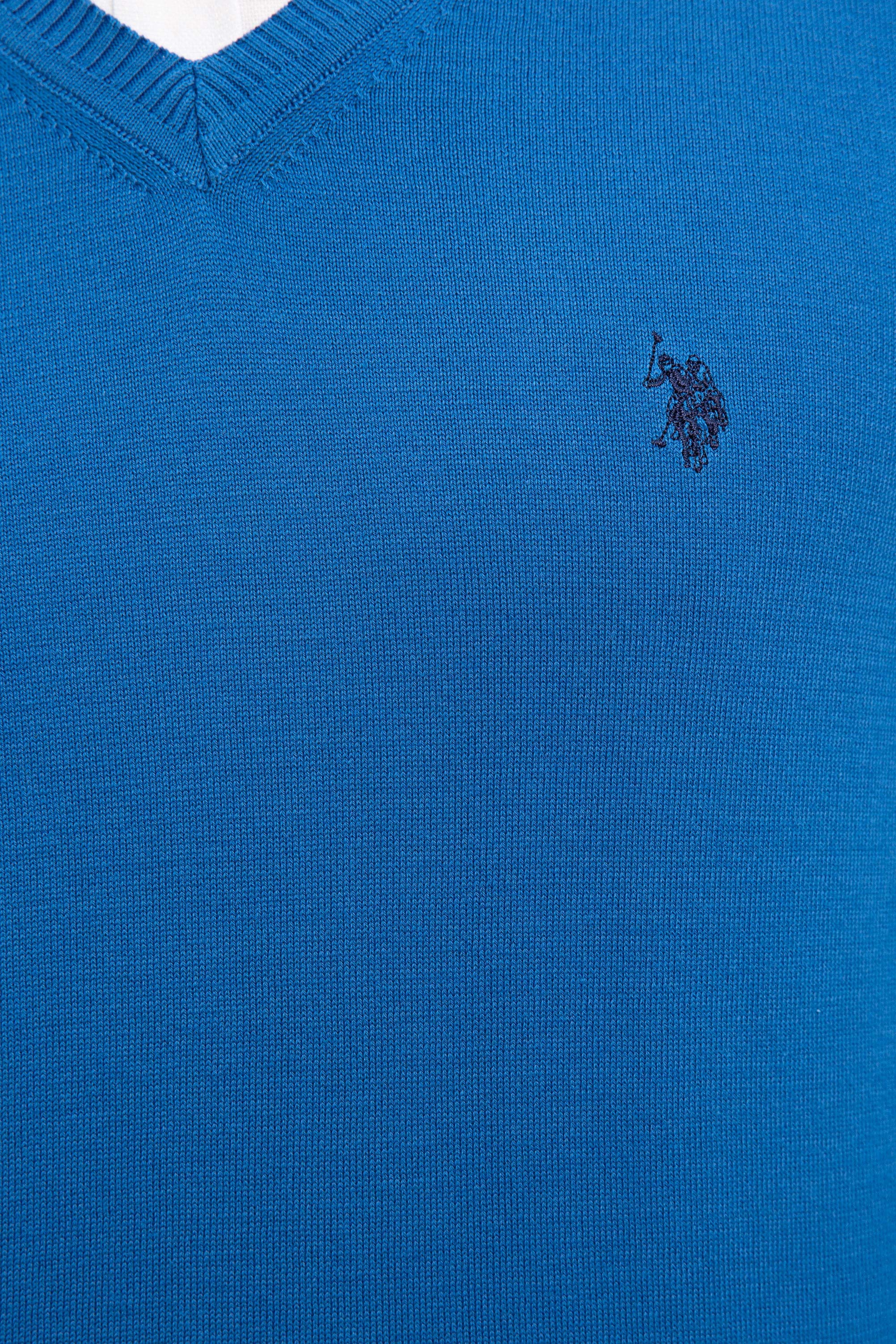 Erkek Kobalt V-Yaka Triko Kazak Basic