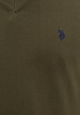 Erkek Haki V-Yaka Triko Kazak Basic - 50224729054