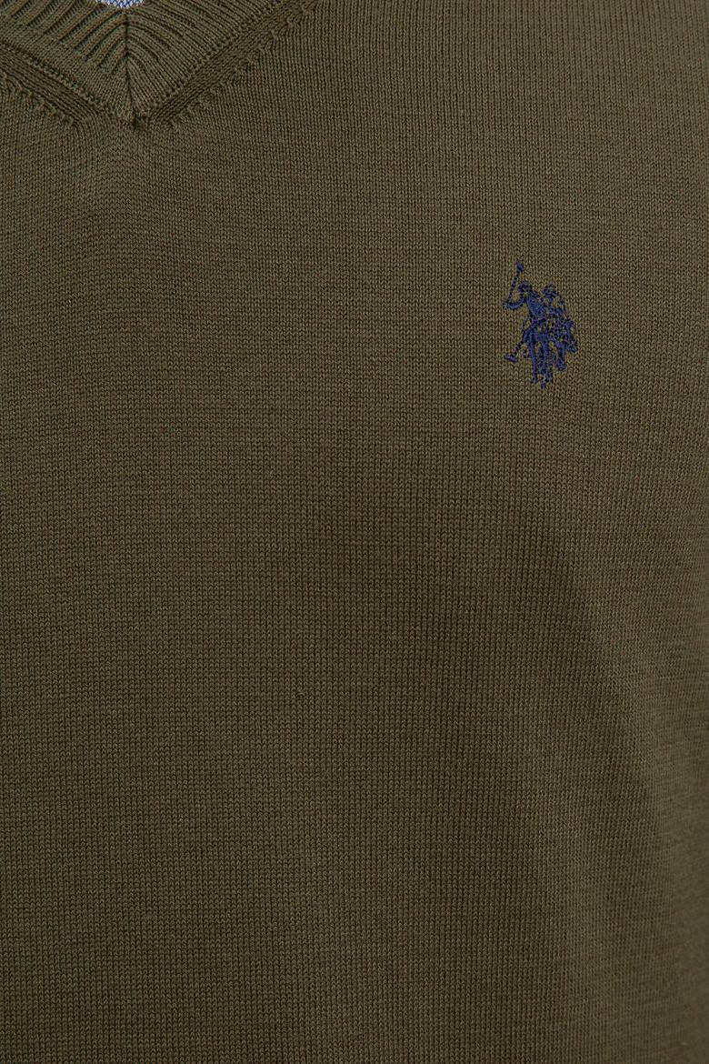 Erkek Haki V-Yaka Triko Kazak Basic - 50224729054