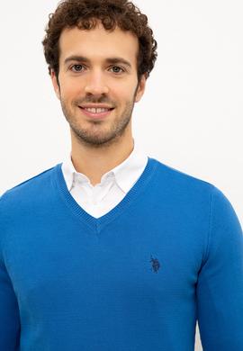 Erkek Kobalt V-Yaka Triko Kazak Basic - 50224729069