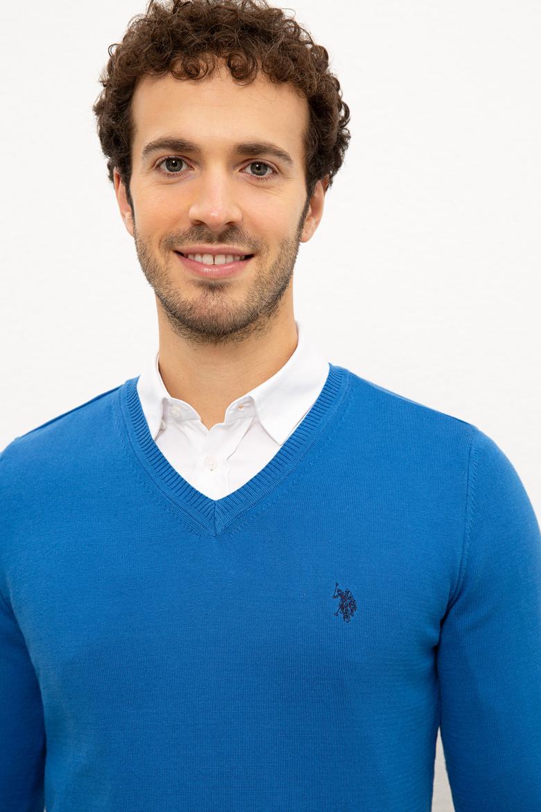 Erkek Kobalt V-Yaka Triko Kazak Basic - 50224729069