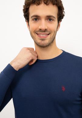 Erkek İndigo Bisiklet Yaka Triko Kazak Basic - 50224730071