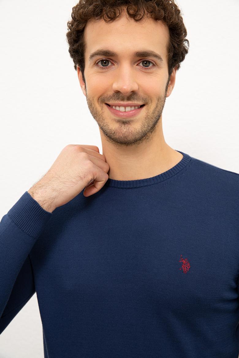 Erkek İndigo Bisiklet Yaka Triko Kazak Basic - 50224730071