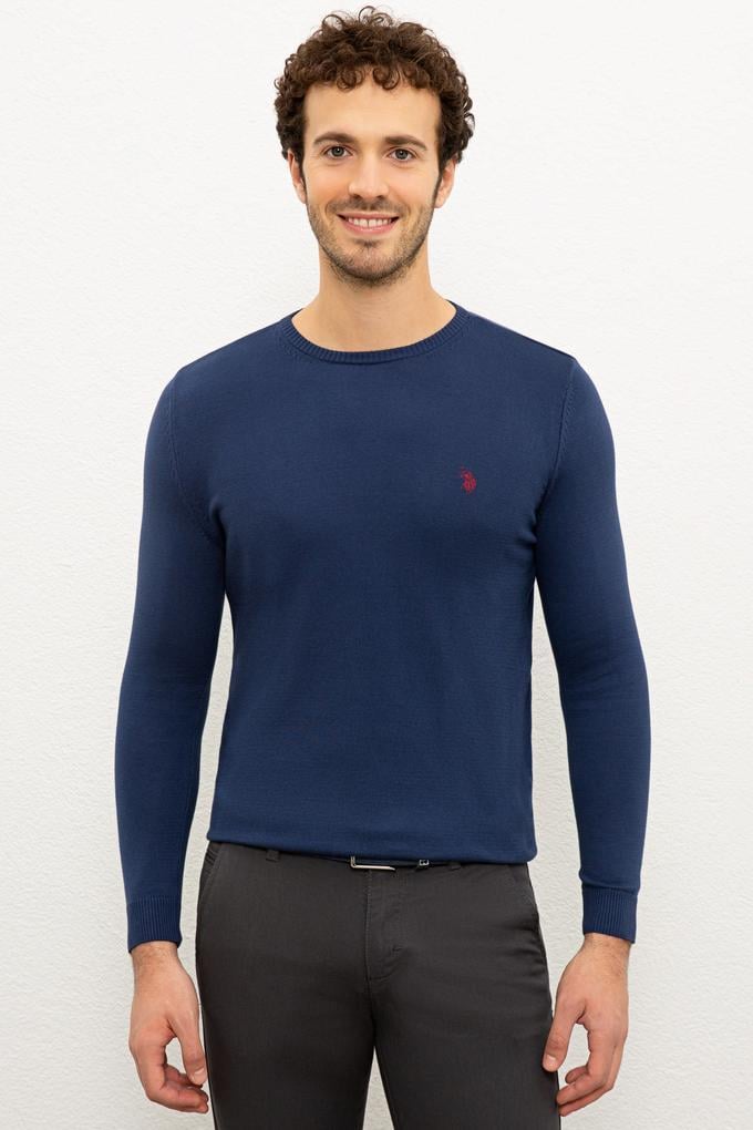 Erkek İndigo Bisiklet Yaka Triko Kazak Basic