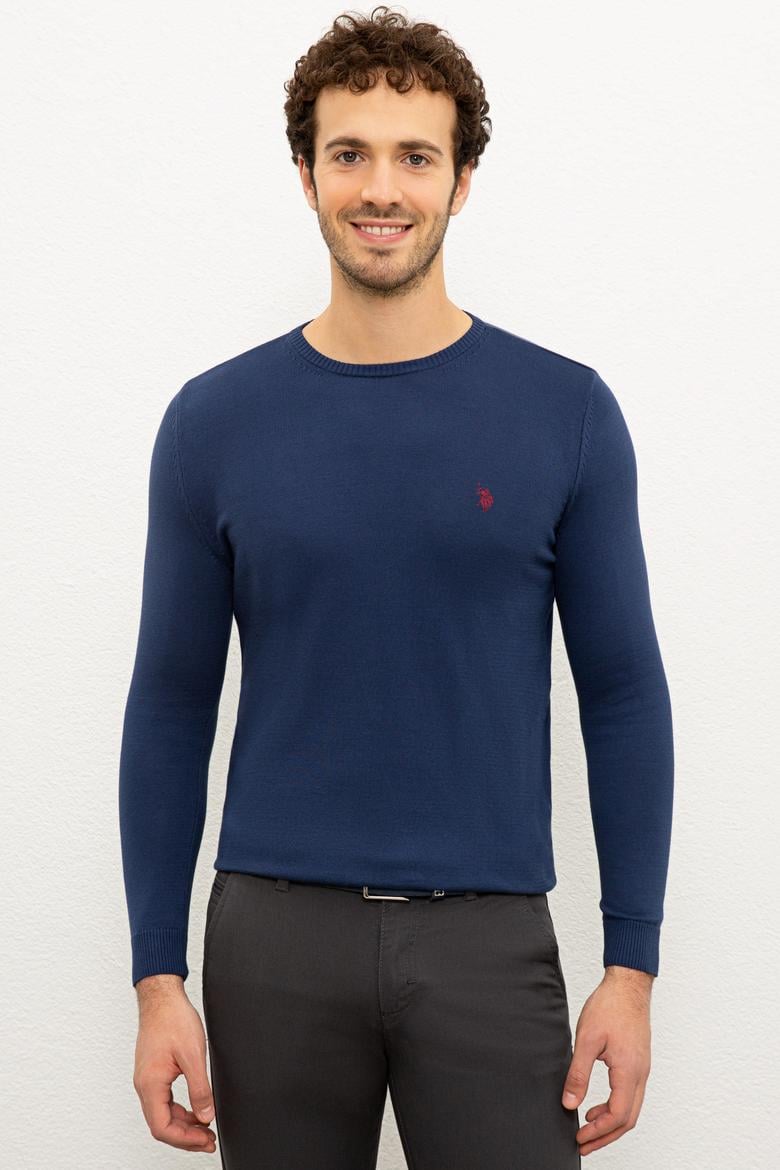 Erkek İndigo Bisiklet Yaka Triko Kazak Basic