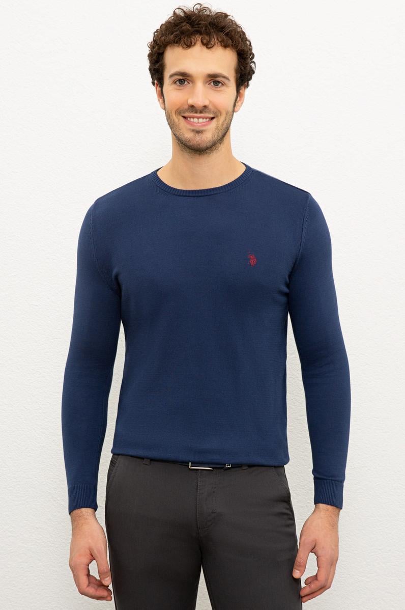 Erkek İndigo Bisiklet Yaka Triko Kazak Basic