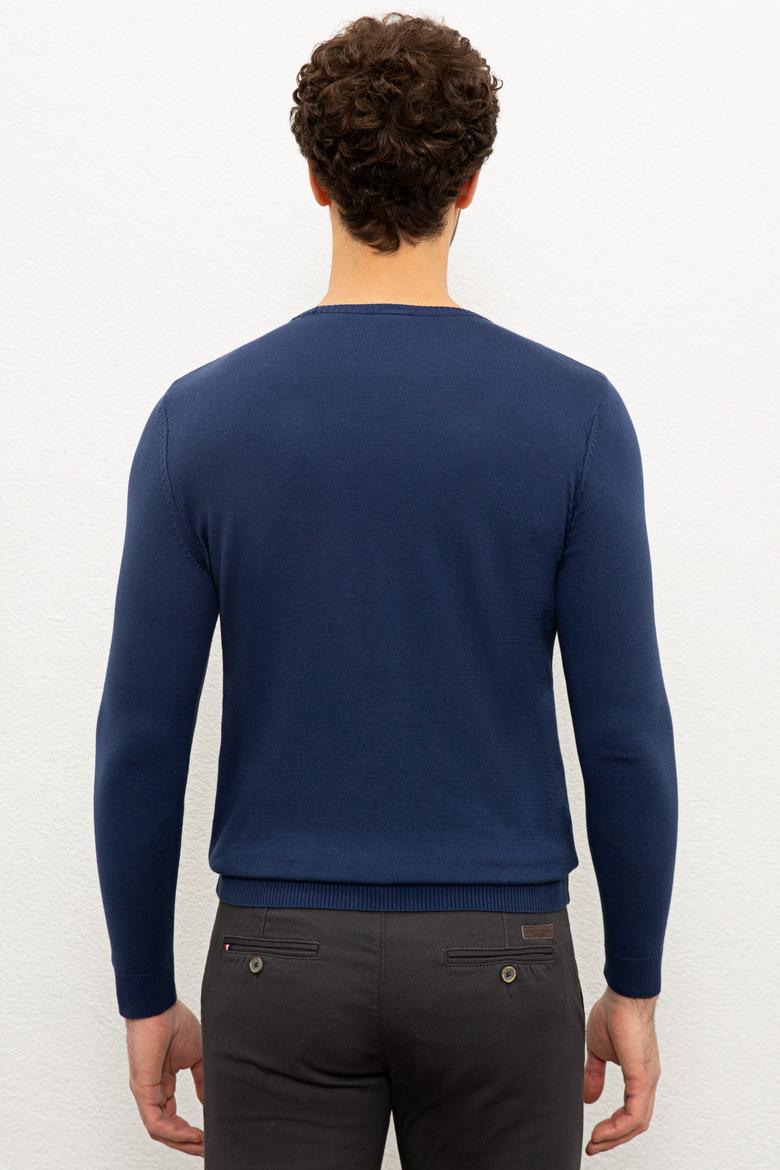 Erkek İndigo Bisiklet Yaka Triko Kazak Basic - 50224730071