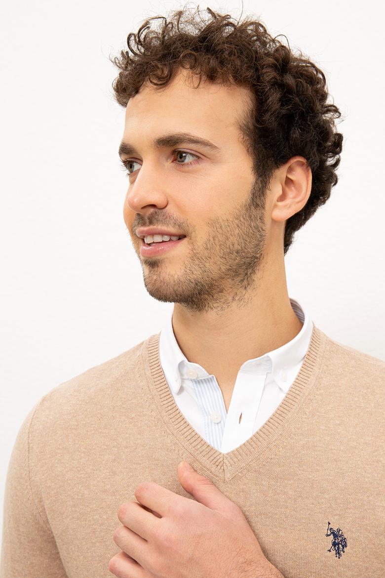 Erkek Kum Melanj V-Yaka Triko Kazak Basic - 50224729032