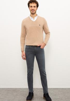 Erkek Kum Melanj V-Yaka Triko Kazak Basic - 50224729032