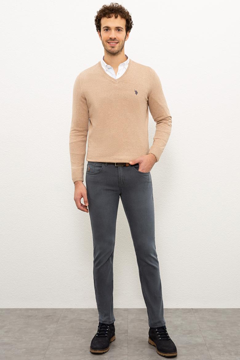 Erkek Kum Melanj V-Yaka Triko Kazak Basic - 50224729032