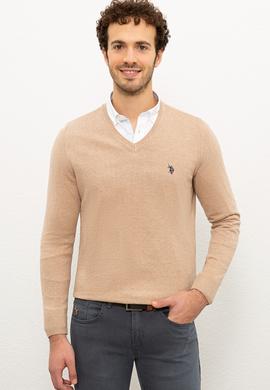 Erkek Kum Melanj V-Yaka Triko Kazak Basic - 50224729032