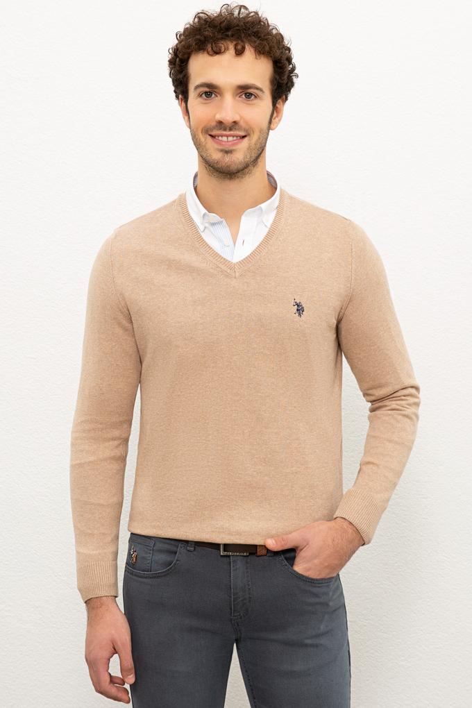 Erkek Kum Melanj V-Yaka Triko Kazak Basic