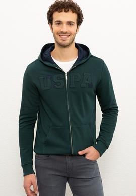 Erkek Koyu Yeşil Kapüşonlu Fermuarlı Sweatshirt - 50225494023