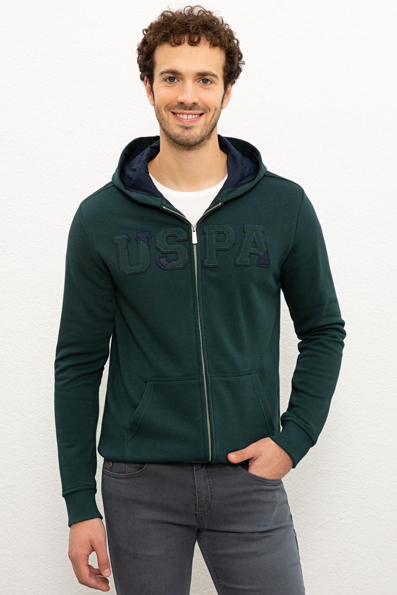 Erkek Koyu Yeşil Kapüşonlu Fermuarlı Sweatshirt