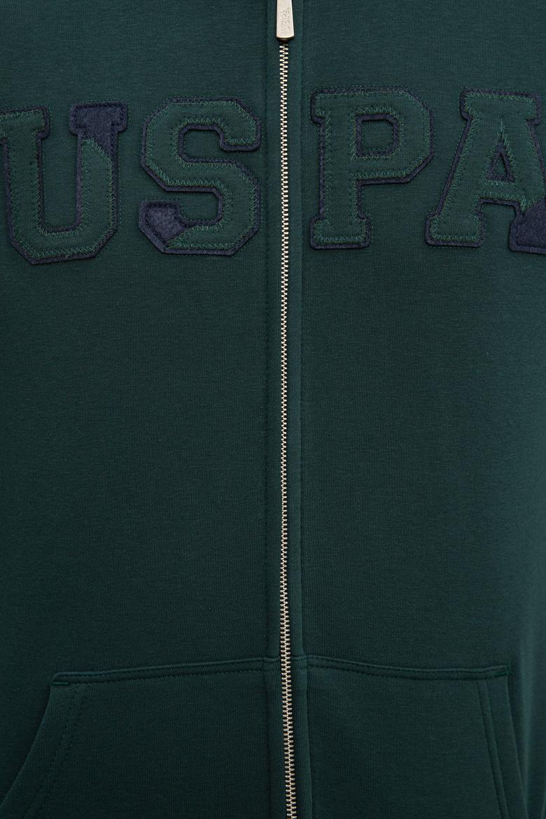 Erkek Koyu Yeşil Kapüşonlu Fermuarlı Sweatshirt - 50225494023