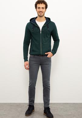 Erkek Koyu Yeşil Kapüşonlu Fermuarlı Sweatshirt - 50225494023