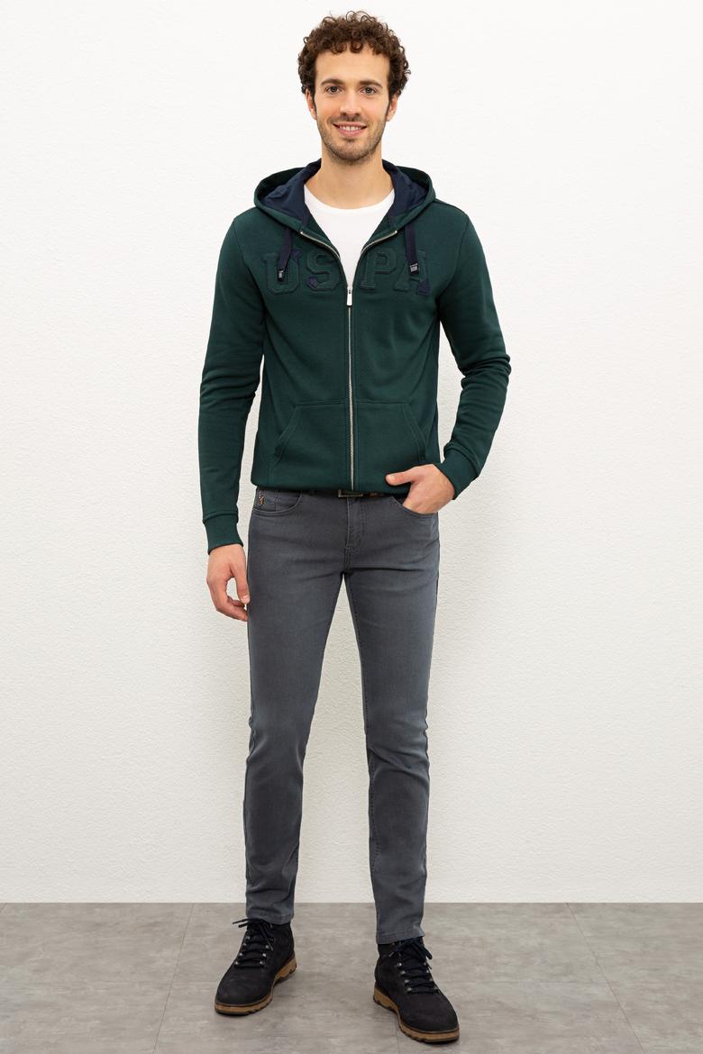 Erkek Koyu Yeşil Kapüşonlu Fermuarlı Sweatshirt - 50225494023