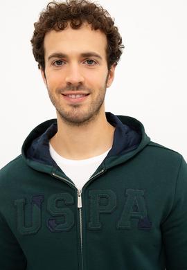 Erkek Koyu Yeşil Kapüşonlu Fermuarlı Sweatshirt - 50225494023