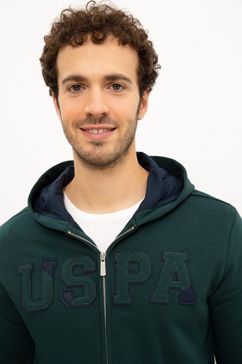 Erkek Koyu Yeşil Kapüşonlu Fermuarlı Sweatshirt - 50225494023